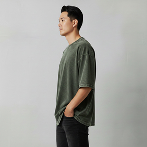 Heavyweight 100% Cotton 180GSM Eco-Friendly Quick Dry Acid <b>Wash</b> Custom Embroidered Logo O-Neck Loose Fit Hip Hop Man Tee - Product Image 3