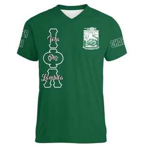 Iota Phi Lambda Custom V Neck T Shirt Emerald Green Sorority Tee Chapter Number Back Print Personalized Style Womens Fit Gift - Product Image 1