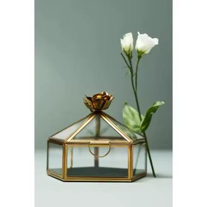 Modern Luxury Metal Glass <b>Mirror</b> Jewelry Organizer Storage <b>Box</b> Gold Metal Frame Flower Top Necklace Organization - Product Image 1