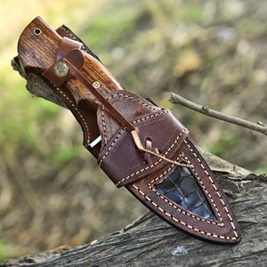 Couteau de camping Skinner à pointe droite en acier inoxydable fait main sur mesure, manche en bois, étui en cuir, OEM/ODM/OBM disponible, DIY - Product Image 6