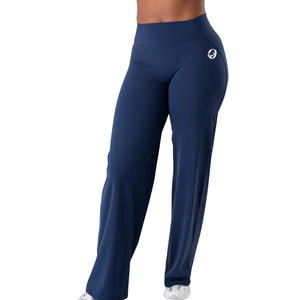 Pantalon de yoga bleu marine pour femme, coupe large, taille haute, extensible, pour le fitness, la gym, l'entraînement et les tenues décontractées - Product Image 1
