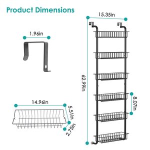 Organizzatore da Appendere Sopra la Porta a 6 Livelli in Acciaio al Carbonio, 62.99 Pollici, con Ganci, Scaffale Portaoggetti per Cucina e Bagno - Product Image 5