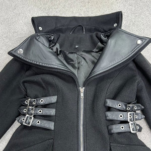 Gothic Goth Coat Womens XS Black Long Winter Coat Full Zip Decorative Buckles <b>Extended</b> High-Low Back Hot Sell - Product Image 3