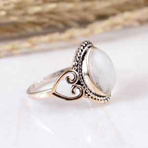 Handmade Rainbow Moonstone Bezel Setting <b>925</b> <b>Silver</b> <b>Ring</b> Rope-Edge Boho Vintage or Ethnic Style Wedding & Party - Product Image 2