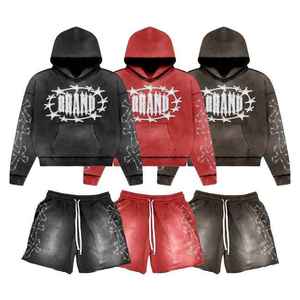 Conjunto de Pantalones Cortos con Capucha Personalizados, Ropa Deportiva Informal de Verano, Sudadera con Capucha o Pantalones Cortos con Cierre y Estampado Puff de Algodón para Hombre - Product Image 1