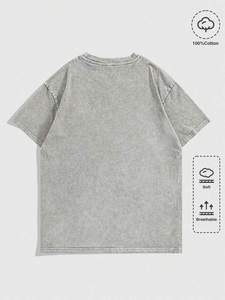 Vintage Washed Grey Oversized T Shirt Minimal Logo Streetwear Soft Cotton Casual Loose Fit Summer Tee Men's shirts - Product Image 2
