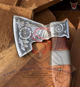 Tomahawks en acier au carbone de 4 3/4 pouces, fabriqués à la main par Steel Craft International, avec manche en bois d'acacia naturel, forgés, outil de camping, garantie 1 an - Product Image 5