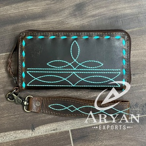 Nueva moda de alta calidad Durable Boot Stitch Cartera de pulsera de cuero genuino para mujeres Tarjetero Cremallera Embragues - Product Image 1