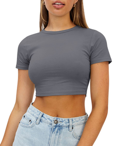 INDEX APPAREL Women's <b>Red</b> <b>Crop</b> <b>Top</b> T-Shirt Crew Neck Short Sleeve Slim Fit Solid Color Casual Spring Summer Wear - Product Image 5
