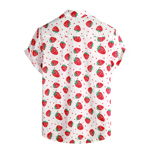 เสื้อเชิ้ตแขนสั้นพิมพ์ลายสตรอว์เบอร์รีลำลองสำหรับผู้ชาย ปกคอปก ระบายอากาศได้ดี เสื้อฤดูร้อน ผ้าฝ้าย 100% - Product Image 2