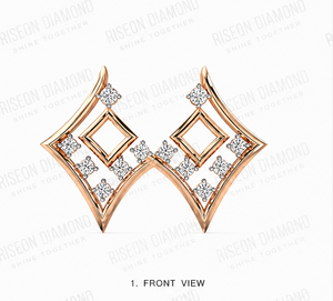 Contemporary geometric diamond <b>stud</b> earrings with open square center and asymmetric frame of brilliant round diamonds for modern - Product Image 3