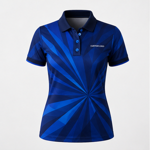 Polo pour femme personnalisé bleu marine à rayures radiales, séchage rapide, respirant, manches courtes, uniforme d'équipe de golf WPS-0739 - Product Image 1