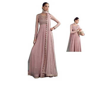 Ropa india y pakistaní, elegante salwar kameez rosa bordado, vestido de novia largo hasta el suelo para mujer, India, Pakistán, estilo indio regular. - Product Image 4