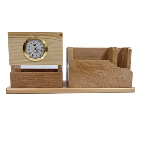 Natural Wood Pen Stand With Clock Wooden Pen Stand & <b>Desk</b> Organizer with Quartz Movement Needle Display - Product Image 2