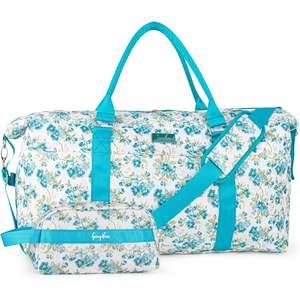 Bolsa de viaje GangBan con neceser, bolsa de fin de semana para mujer, para yoga, gimnasio, con estampado de flores blancas - Product Image 1