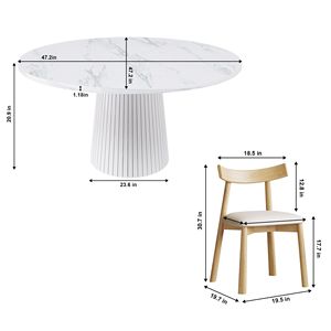 Set da Pranzo Moderno in Stile Fattoria con Tavolo Rotondo in MDF da 47 Pollici per 4 Persone, con Sedie in Legno Massello e Piano in Marmo Modello V Rosso per Ville - Product Image 2