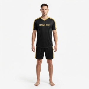 Conjunto de Camiseta de Fútbol para Hombre Hawk Eye, Negra y Dorada, Cuello en V, Manga Corta, Absorbe la Humedad, Uniforme Deportivo para Todas las Temporadas - Product Image 1