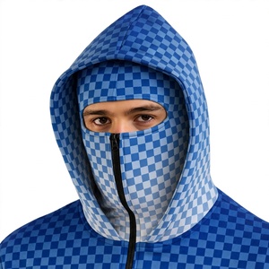 NEXTEX Unisex Checkerboard Zip Up Hoodie Blue White Ninja <b>Face</b> <b>Mask</b> Hooded Jacket - Product Image 1