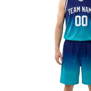 Ensemble uniforme de basket-ball personnalisé pour hommes, dégradé, maillot sans manches, impression du nom et du numéro, short assorti, séchage rapide, 100% polyester - Product Image 6