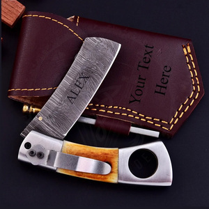 Wholesale Stainless Steel Cigar <b>Knife</b> Cutter Bone Handle Damascus Blade Steel Bolsters Cigar Set Luxury Wood Cigar Cutter - Product Image 2