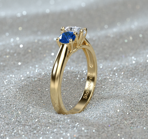 Anillo de Compromiso de Tres Piedras con Diamantes Creados en Laboratorio Stonewels, Piedras Laterales de Zafiro Azul, Anillo de Novia de Oro de Lujo Certificado - Product Image 2