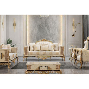 Royal Gold Handcarved Teak Wood <b>Sofa</b> <b>Set</b> with Luxury Upholstery Modern Design Inflatable Foldable Living Room Furniture India - Product Image 4