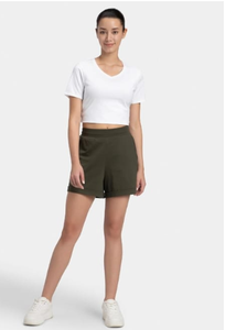 กางเกงขาสั้นผู้หญิงสีเขียวมะกอก ผ้าถักเนื้อนุ่ม ยืดหยุ่น ใส่สบายทุกวัน เหมาะสำหรับฤดูร้อน - Product Image 2
