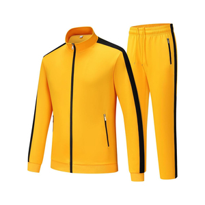 Conjunto Deportivo para Hombre, Amarillo, Manga Larga, Cierre de Cremallera, Cuello Alto, Color Sólido, Pantalones Deportivos Transpirables, Corte Regular, Primavera - Product Image 1