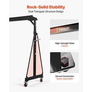Pont roulant réglable de 2,5 tonnes, capacité de 4400 lb, élévateur de chantier portable, hauteur réglable de 98,8 à 146,1 pouces avec roues verrouillables - Product Image 3