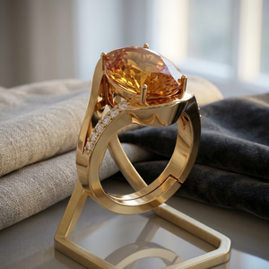 Yellow Hydro Oval <b>Ring</b> US 6 CZ 925 Sterling <b>Silver</b> 18K Gold Plated Trendy Handmade <b>Ring</b> Modern <b>Statement</b> Jewelry - Product Image 4