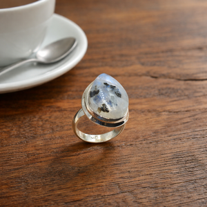 Black Tourmaline Rainbow Moonstone <b>Ring</b> 925 Sterling Silver Rose Gold Plated Pear Shape Handmade Boho <b>Statement</b> Women Jewelry - Product Image 1