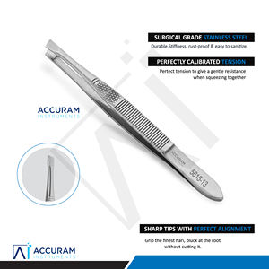 Accuram Slant Tip Eyebrow <b>Tweezers</b> Stainless Steel Professional Facial Hair Removal Personal Makeup Beauty Grooming Tool 11cm - Product Image 1