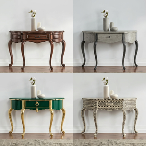 <span class=keywords><strong>Table</strong></span> console Demilune de luxe sur mesure, classique, en bois massif, pour entrée, couloir, villa, hôtel, mobilier <span class=keywords><strong>avec</strong></span> plateau en marbre OEM - Product Image 4