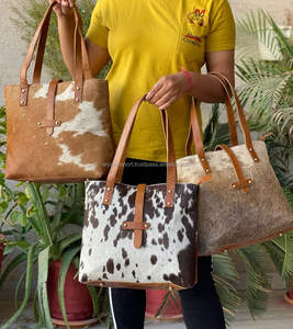 Bolso de mano grande de cuero de vaca hecho a mano occidental con pelo Real en cuero de vaca Vintage vaquera elegante 100% bolsos de compras de lujo de cuero de vaca - Product Image 6