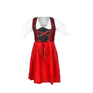 Vestido Tradicional Bávaro Rojo Dirndl para Mujer, Conjunto de 3 Piezas con Bordado y Pliegues para Oktoberfest, Incluye Delantal - Product Image 1