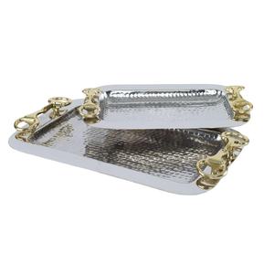 Plateau de service en métal avec poignée en forme de mors de cheval, plateaux décoratifs, artisanat, plats personnalisés de grande taille, petit plateau de luxe de grande taille, ensemble de décoration - Product Image 1