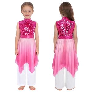 Robes de danse de salon pour filles de 6 à 16 ans, tenues de danse liturgique et de louange, tunique avec pantalon pour spectacle sur scène - Product Image 2