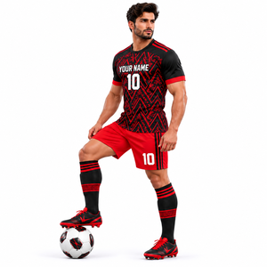 Uniformes de Fútbol Negros y Rojos al por Mayor, Camisetas de Fútbol Personalizadas para Clubes y Equipos Deportivos - Product Image 3