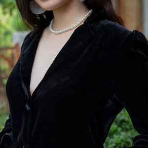 Veste blazer en velours - Blazer en velours de soie pour femme - Blazers en velours noir - Costumes en velours de soie - Blazer à manches longues - Product Image 1
