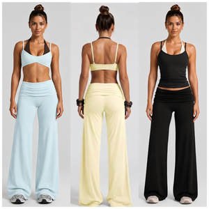 Ensemble de yoga sans couture marron taille haute 3 pièces : haut court dos nu à col en V, short avec cordon de serrage, respirant, 100 % polyester - Product Image 5
