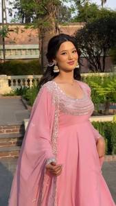 Pink Georgette Anarkali Set <b>Chani</b> Dupatta Sequin Pearl Embroidered Floor-Length Loose Fit Indian Pakistani Outfit Recycled - Product Image 3