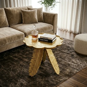 Forever Stylish Modern <b>Gold</b> Feather Side <b>Table</b> With <b>Round</b> Top For Living Room Furniture - Product Image 3