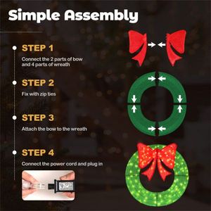 Guirnalda Navideña Preiluminada de 48 Pulgadas con 200 Luces LED Blanco Cálido y Lazo Rojo Grande (29 x 30 Pulgadas) IP44 Resistente a la Intemperie para Uso en Interiores/Exteriores - Product Image 4