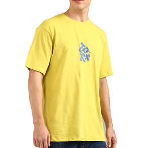 Camiseta Amarilla de Manga Corta para Hombre con Estampado de Letras Azules, Corte Regular, Cuello Redondo, Algodón Jersey, Transpirable, Estilo Urbano - Product Image 1
