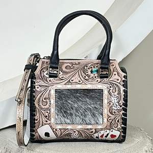 Sacs Mini Speedy en Cuir de Vachette Repoussé Style Boutique, Motif Cartes à Jouer Western, Sac Bandoulière de Voyage pour Femme, Vente en Gros - Product Image 4