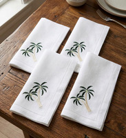 Serviette de table carrée en lin brodée personnalisée avec motif palmier, ourlet festonné, pour décoration de table, maison, mariage, fêtes