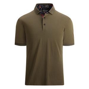 Polo à manches courtes pour homme, motif à pois bleus, avec bordure contrastée, coupe classique, style décontracté, tissu popeline 100% coton - Product Image 6