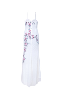 Robe de soirée élégante pour femmes |   Bretelles spaghetti brodées de fleurs |   Robe de soirée longue ajustée pour mariage et occasions formelles. - Product Image 1