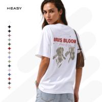 T-shirt à manches courtes col rond surdimensionné en coton 100% à fibres longues peignées, double fil 260 g/m², épaules tombantes, imprimé personnalisé