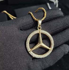 Collar de Lujo con Colgante de Estrella Estilo Mercedes con Incrustaciones de Moissanita, Joyería Hip Hop, Tono Dorado, Brillante - Product Image 2